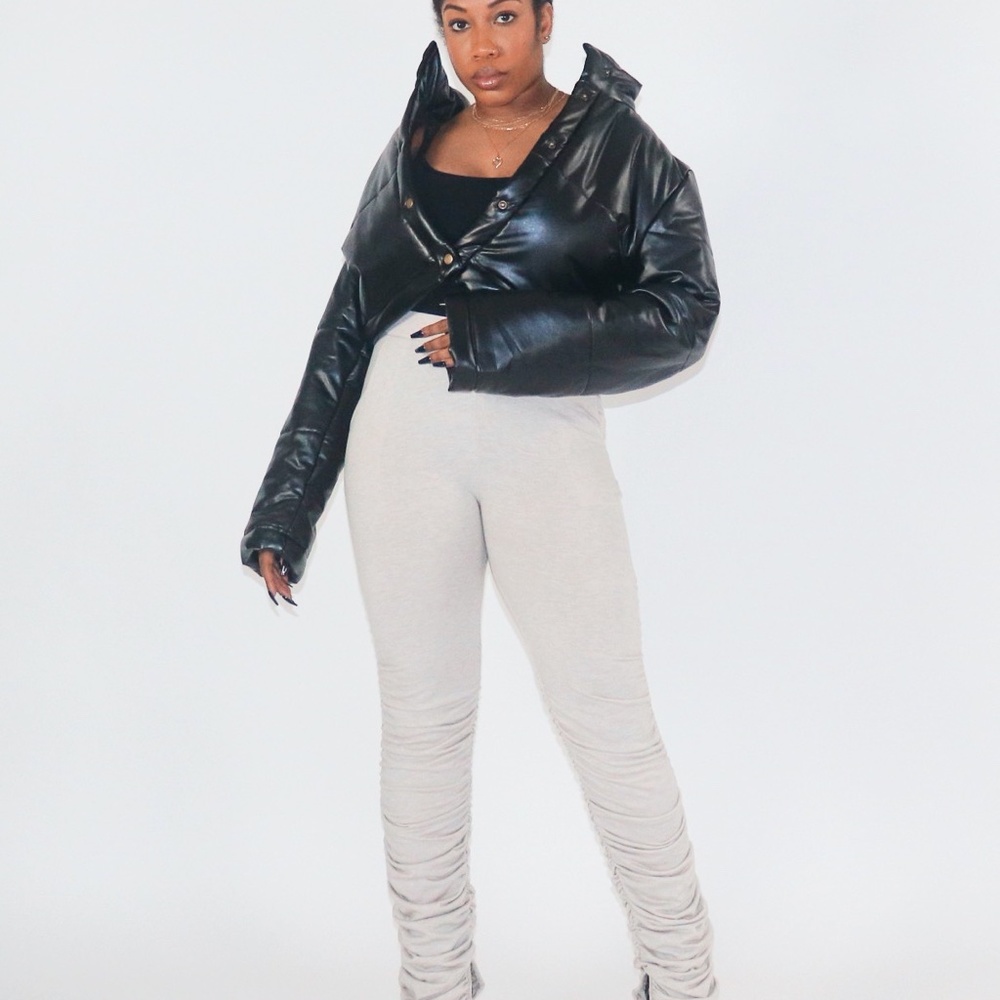 FAUX LEATHER PUFFER JACKET
